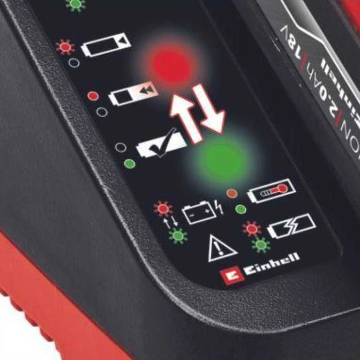 Einhell pakrovėjo LED indikacijos