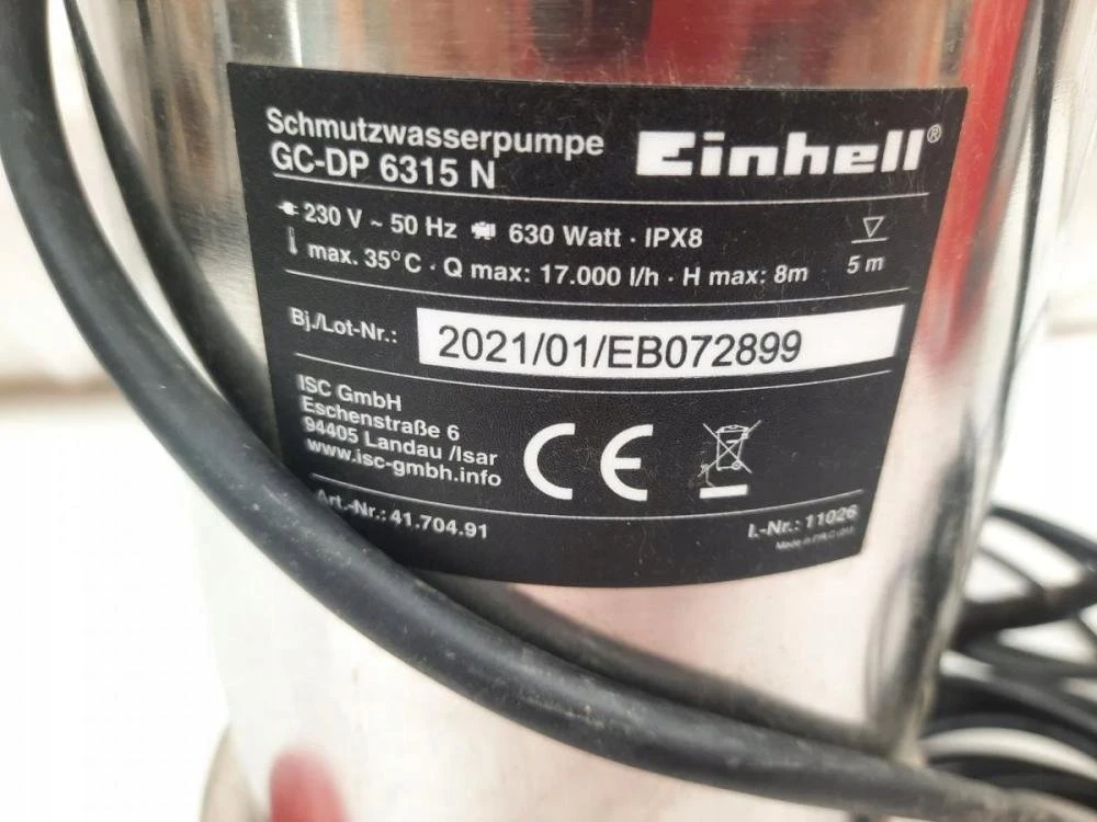 „Einhell“ nešvaraus vandens siurblys GC-DP 6315 N, panardinamas / slėginis siurblys (raudonas / nerūdijančio plieno, 630 vatų)