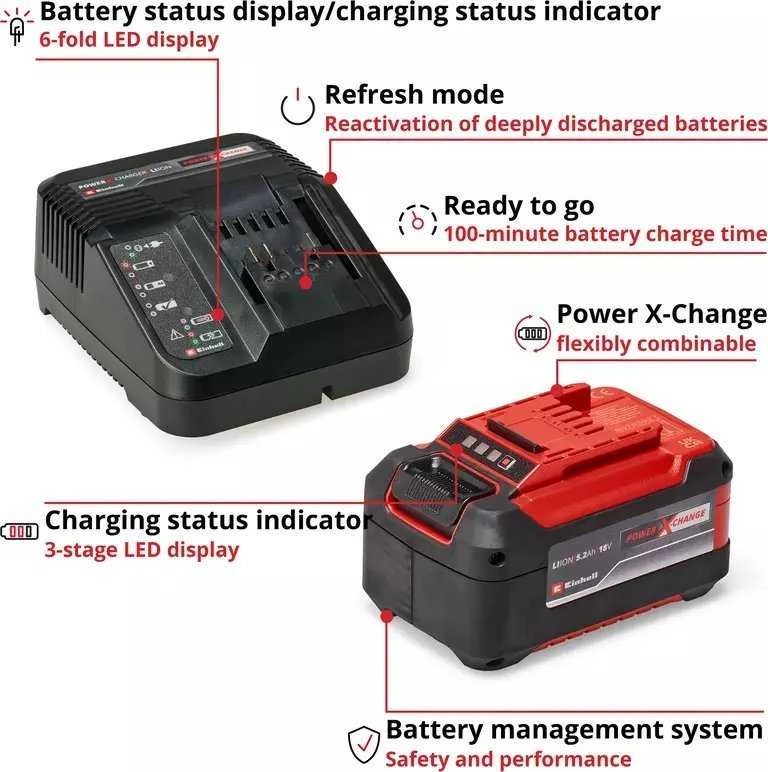 Einhell 18V akumuliatoriaus ir įkroviklio techninė schema