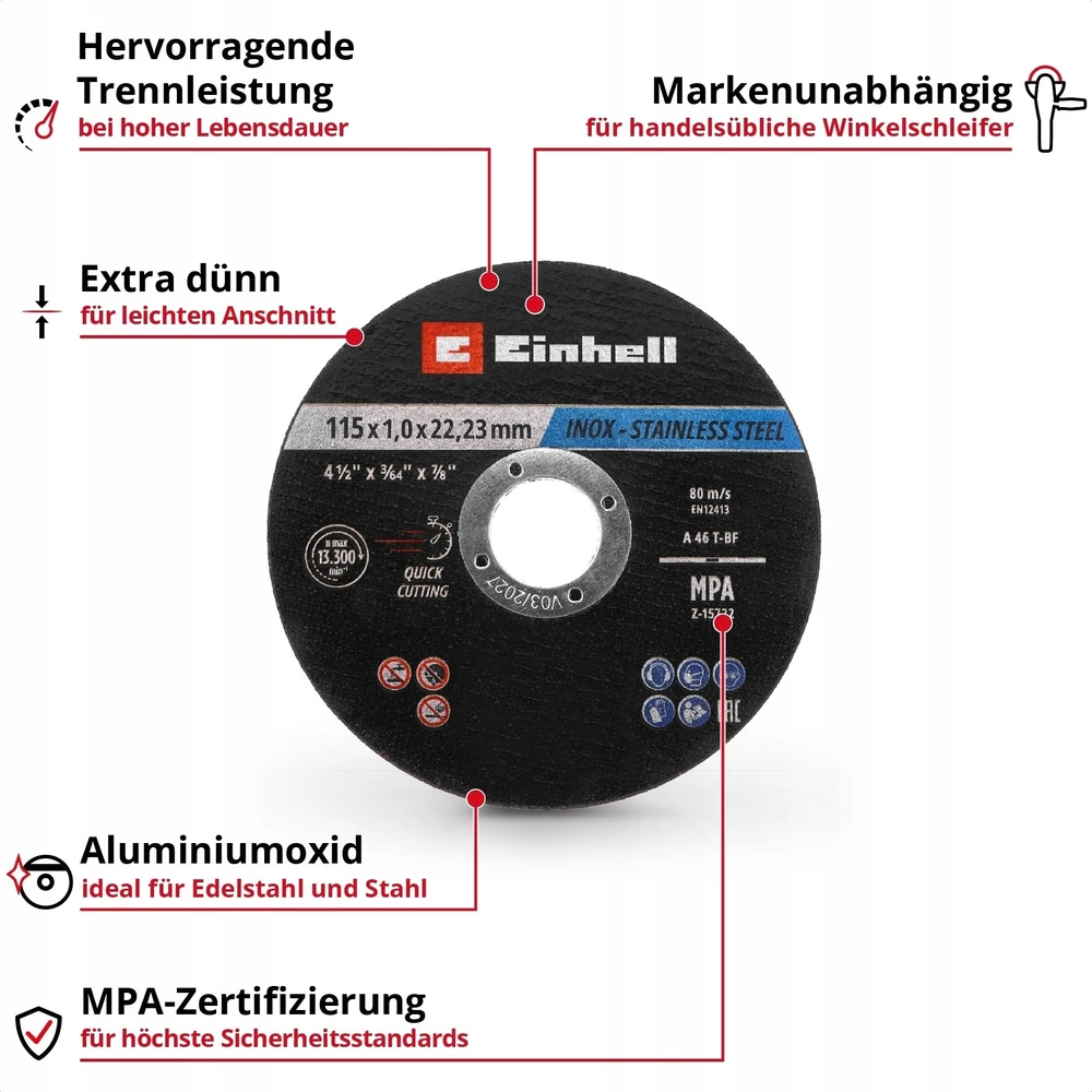 Einhell Metalo pjovimo diskų rinkinys 115X1,0 MM 50 vnt.