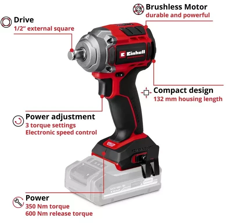 Smūginis veržliasukis Einhell TP-CW 18/350-C Li BL - Solo; 18 V (be akumuliatoriaus ir pakrovėjo)