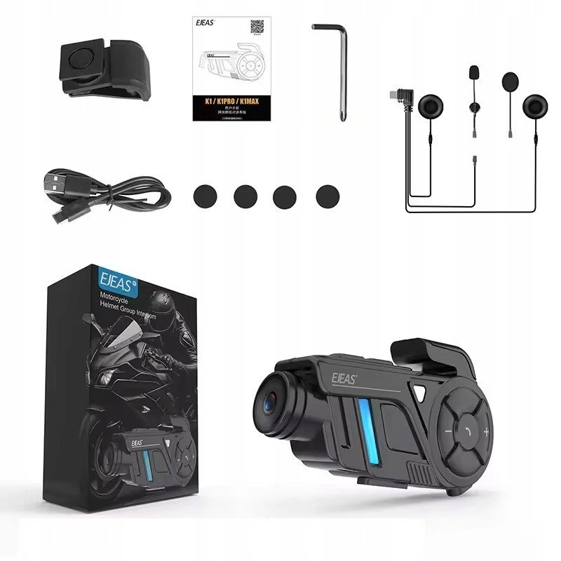 Ejeas Motociklinis interkomas PREMIUM EJEAS K1 MESH 2K Bluetooth 5.1 Wi-Fi CVC 1000m