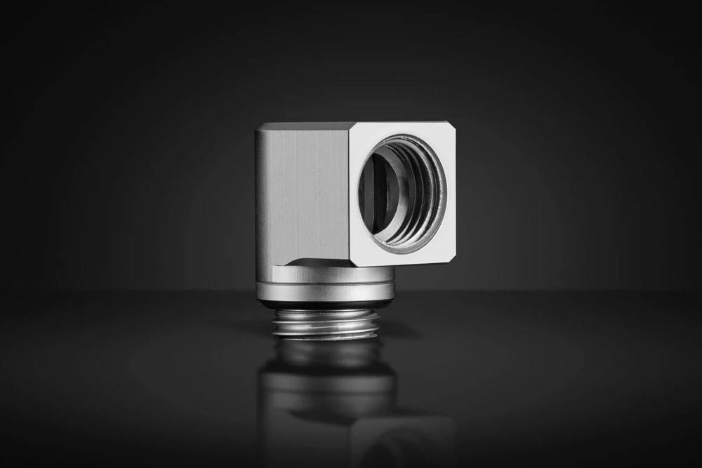 Ek Water Blocks „Ek Vanduo Blocks EK Vanduo Blocks EK-Torque Micro“ adapteris, 90 laipsnių, G1/4 colio kištukas į G1/4 colio kištuką, pasukamas, matinio titano spalvos