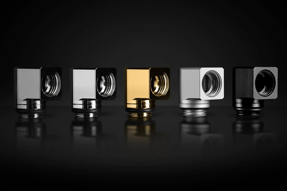 Ek Water Blocks „Ek Vanduo Blocks EK Vanduo Blocks EK-Torque Micro Adapteris 90 laipsnių G1/4 colio kištukas į G1/4 colio kištuką, pasukamas, nikelio spalvos