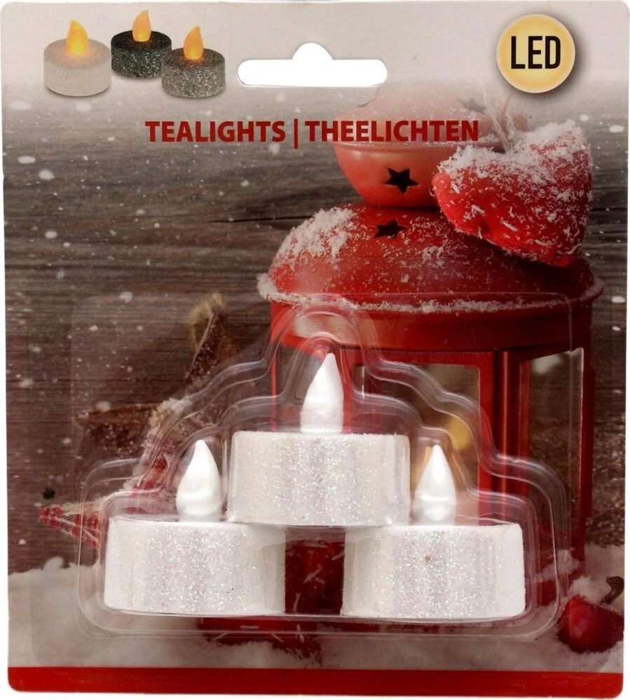 Ambiance Light Trijų LED arbatos žvakių rinkinys su blizgučiais