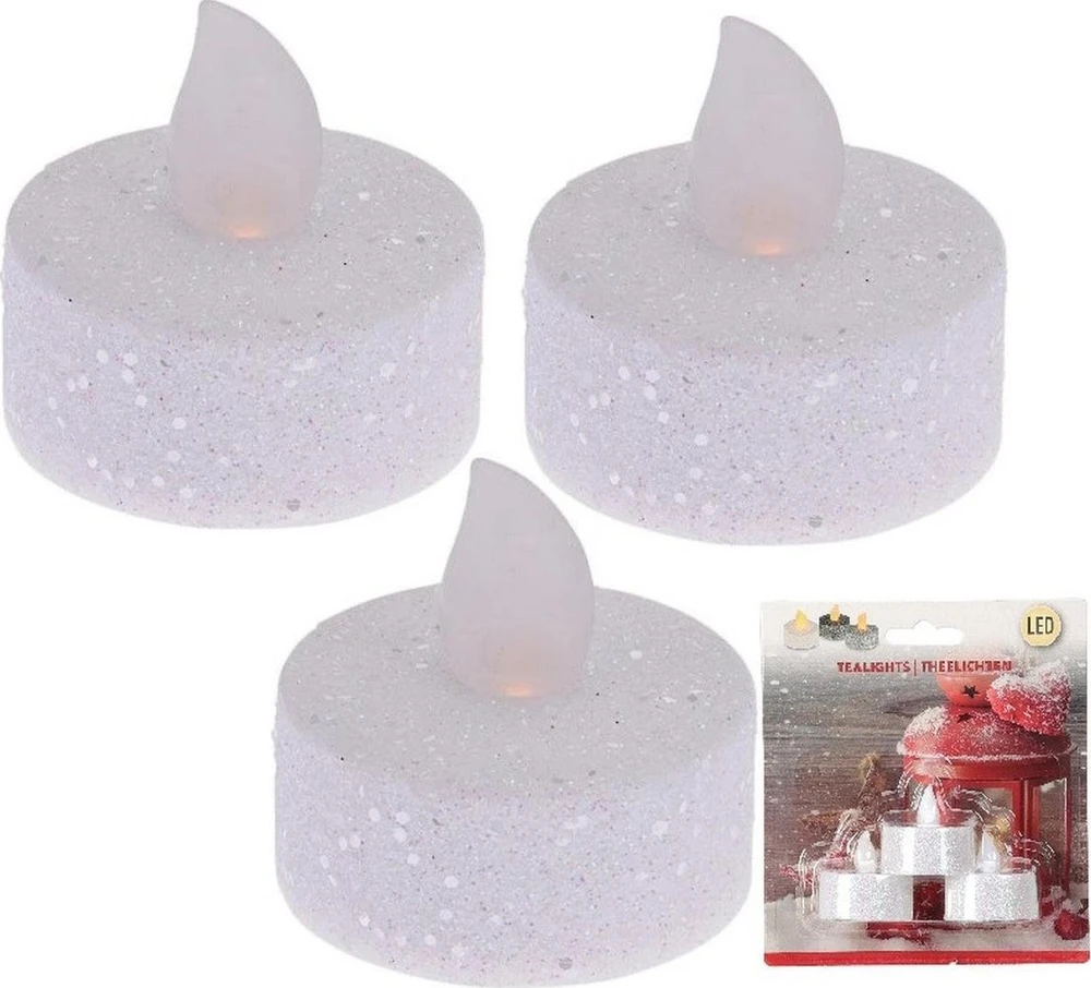 Ambiance Light Trijų LED arbatos žvakių rinkinys su blizgučiais