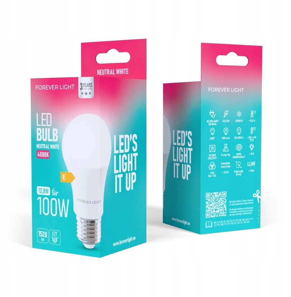 Eko Light Telforceone Forever Light LED Bulb E27 A60 12.8W 1520lm 4000K class E