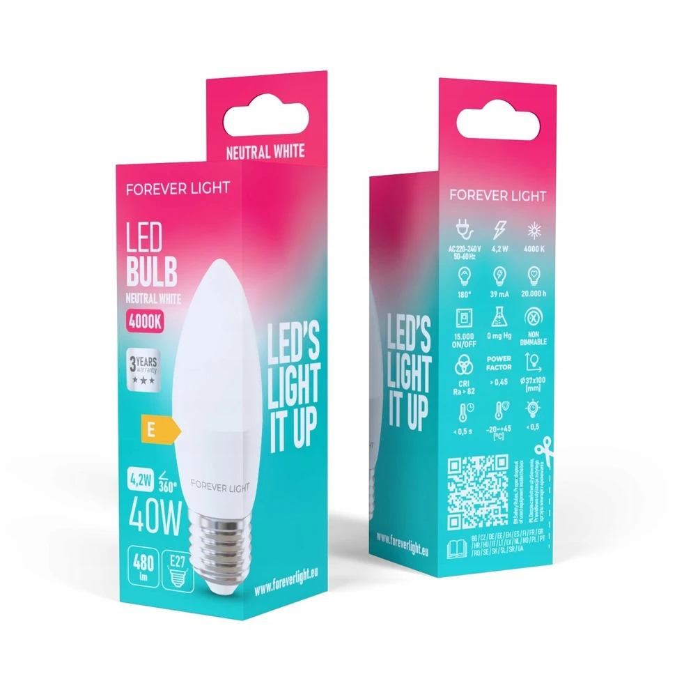 Eko Light „Telforceone Forever Light“ LED lemputė E27 C37 4,2 W 480 lm 4000 K, E klasė