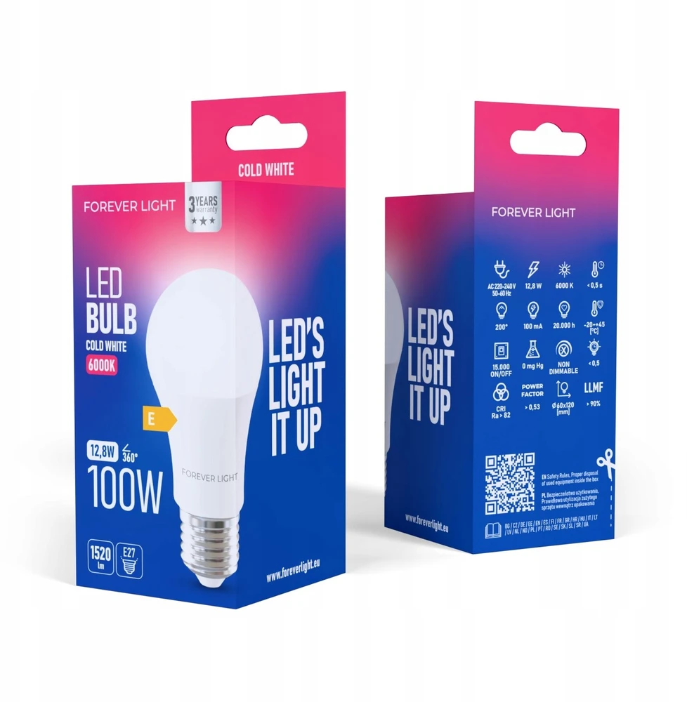 Eko Light Telforceone Forever Light LED Bulb E27 A60 12.8W 1520lm 6000K class E