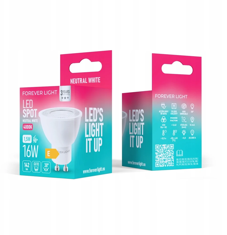 Eko Light „Telforceone Forever Light“ LED lemputė GU10 38° 1,5 W 142 lm 4000 K, E klasė
