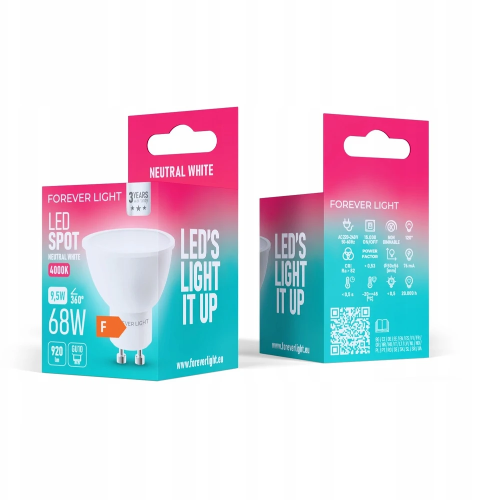 Eko Light „Telforceone Forever Light“ LED lemputė GU10 9,5 W 920 lm 4000 K, F klasė