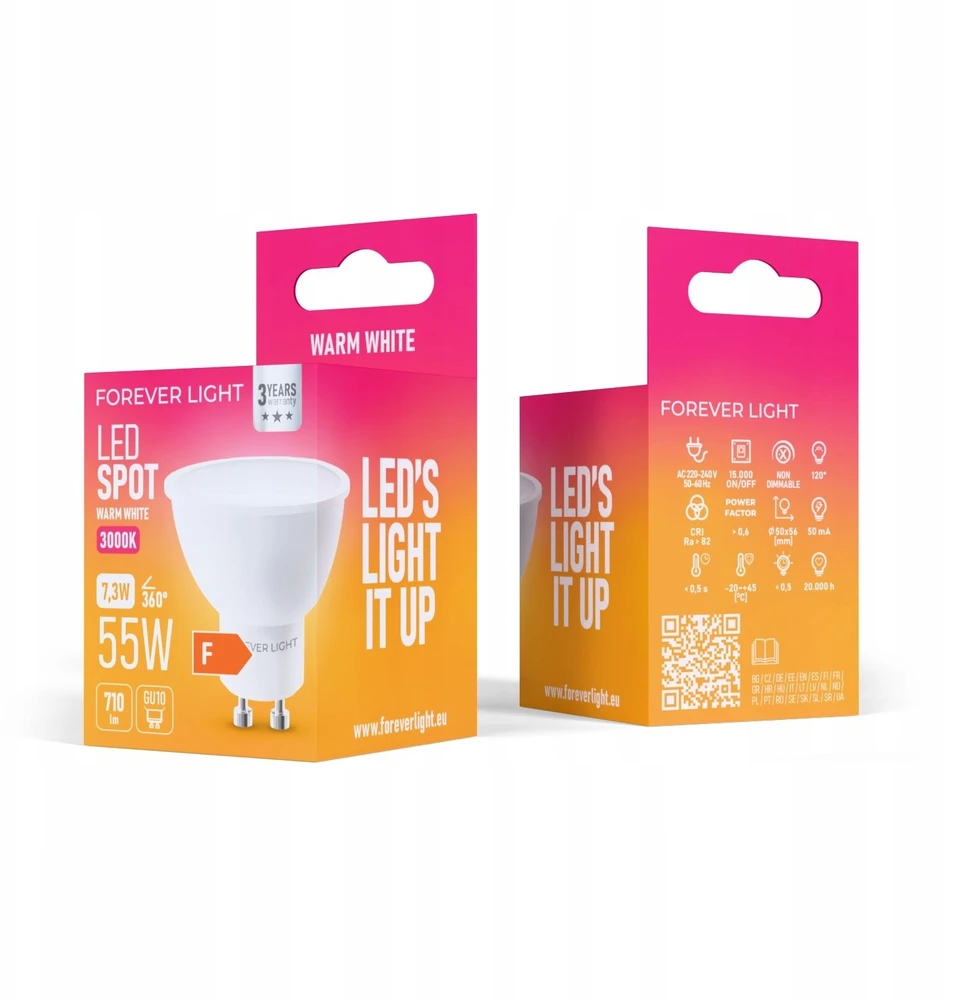 Eko Light „Telforceone Forever Light“ LED lemputė GU10 7,3 W 710 lm 3000 K, F klasė