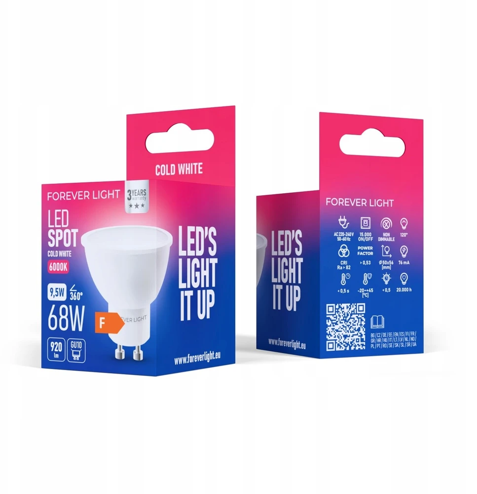 Eko Light „Telforceone Forever Light“ LED lemputė GU10 9,5 W 920 lm 6000 K, F klasė