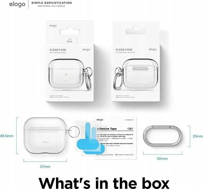 Elago AirPods 3 dėklas: pakuotės turinio rinkinys