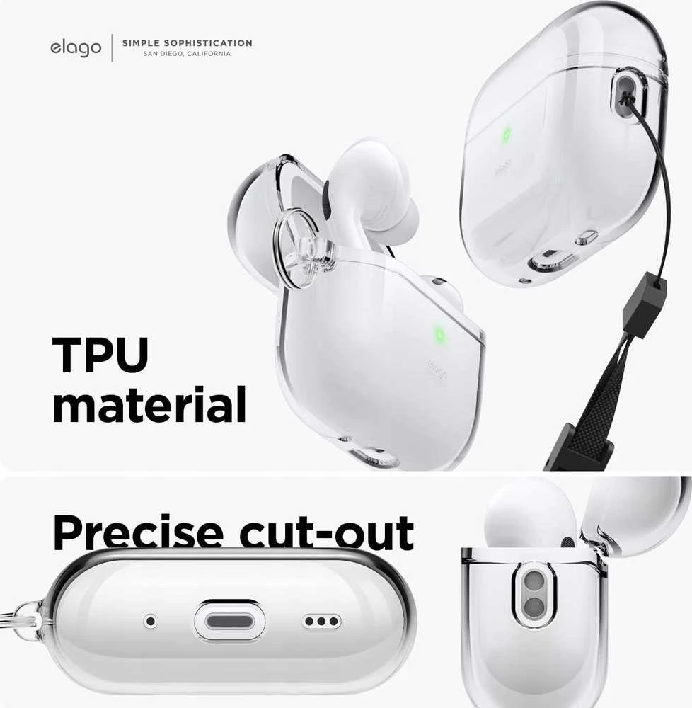 Skaidrus AirPods Pro 2 dėklas su karabinu
