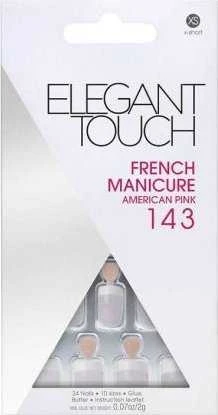 Rinkinys „Elegant Touch“ natūralių prancūziškų kvadratinių dirbtinių nagų Rožinė 143 Petite (XS), 24 vnt.