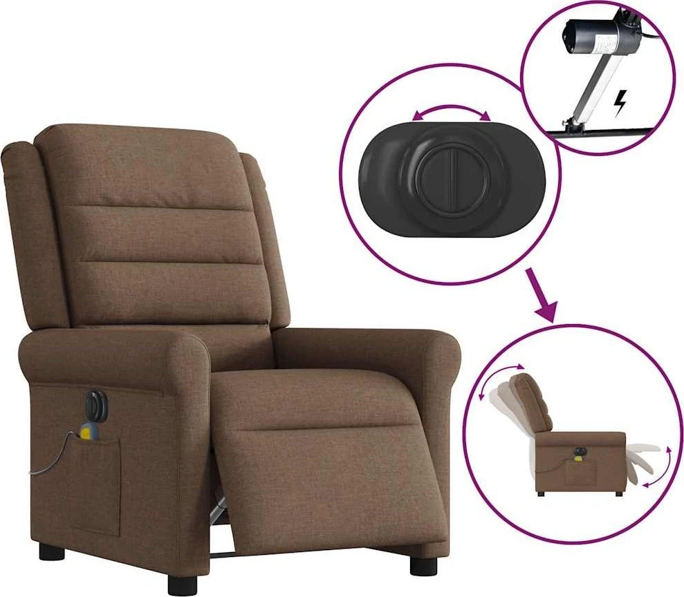 Fotelis Elektrinis atlošiamas masažinis krėslas, rudas, audinys