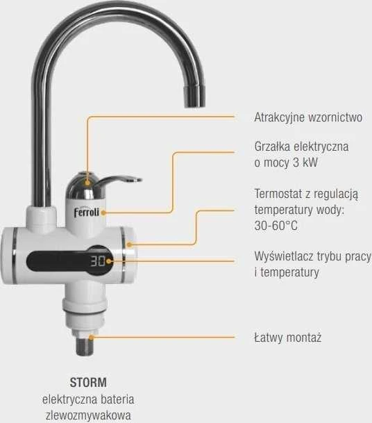 Ferroli Elektrinis tekančio vandens termostatinis praustuvo maišytuvas STORM (S)FERROLI