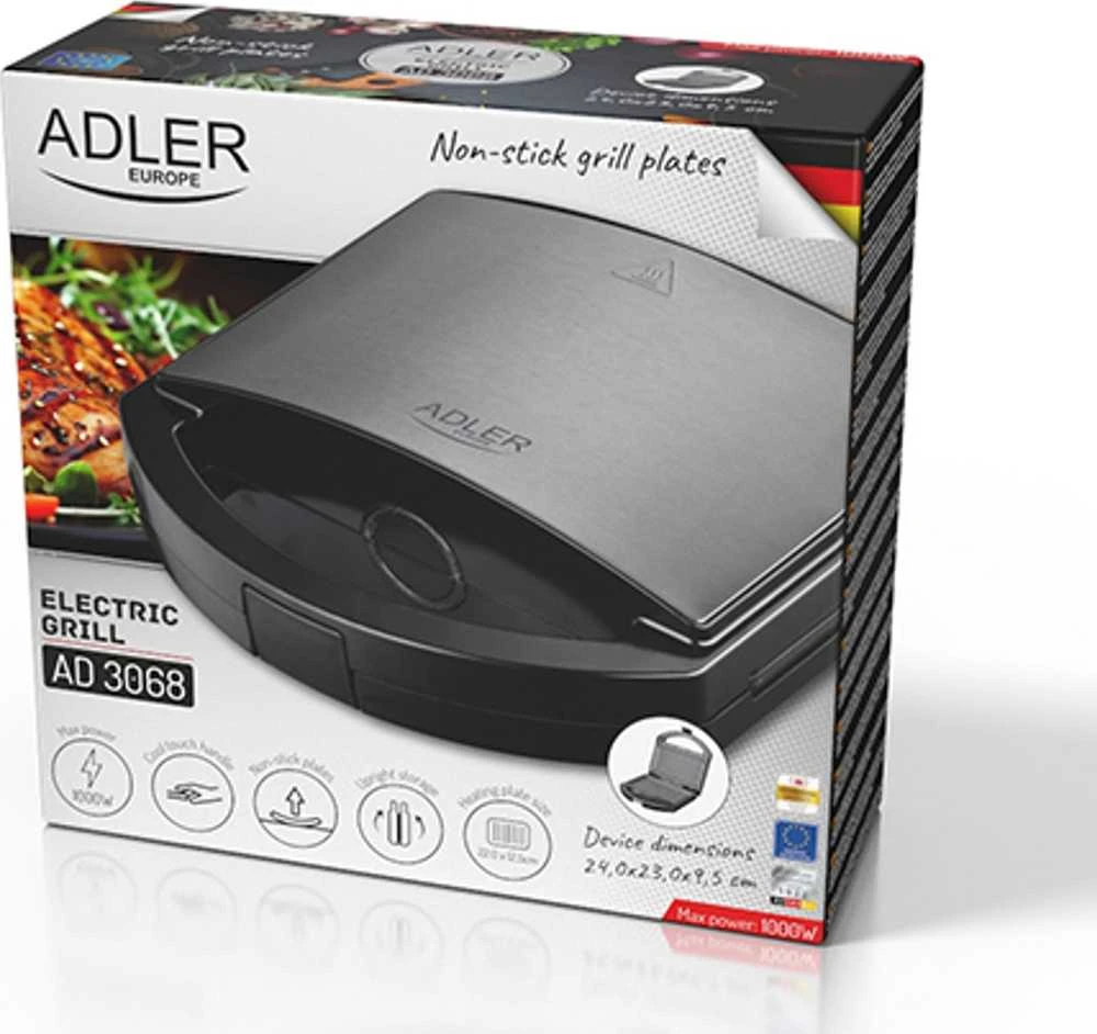 Adler Electric grill | AD 3068 | Electric Grilis | 750 W | Juodas