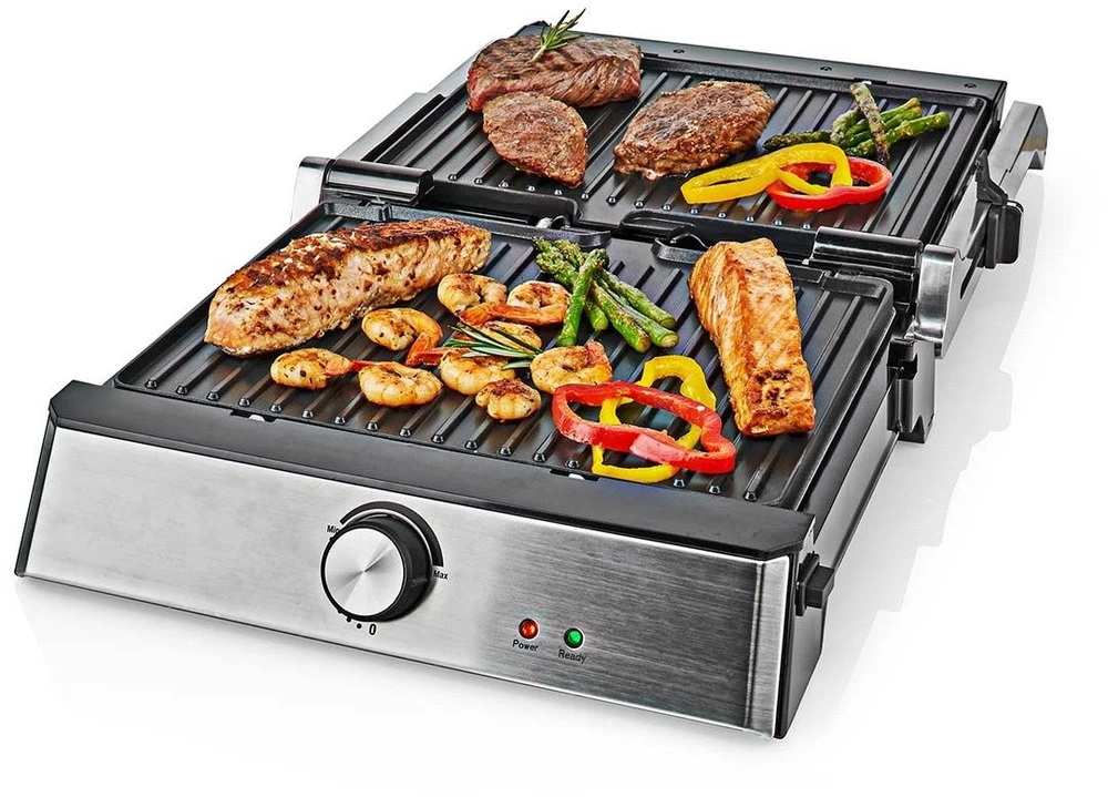 Elektrinis grilius Nedis KAGR151FSR, Juodas, Sidabrinis, Plastic, Nerūdijantis plienas, Square, Rotary, Griddle, 290 x 230 mm