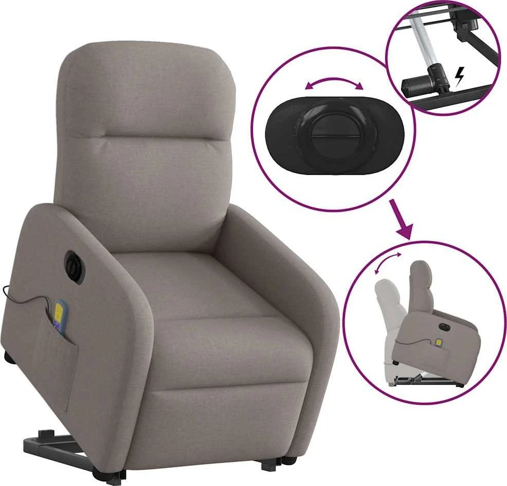 Fotelis Atsistojantis elektrinis masažinis krėslas, taupe, audinys
