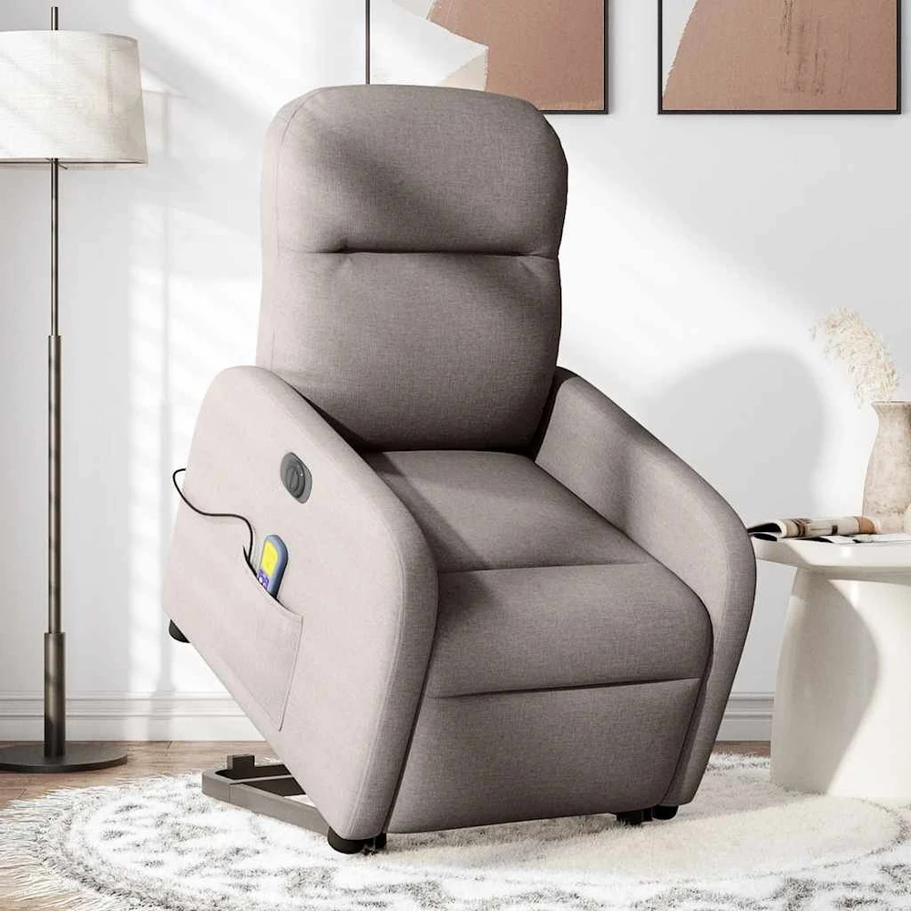 Fotelis Atsistojantis elektrinis masažinis krėslas, taupe, audinys