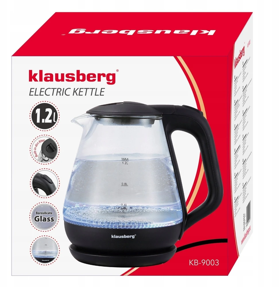 Virdulys, Elektrinis virdulys, stiklinis, 1,2 l, LED, Klausberg kb-9003