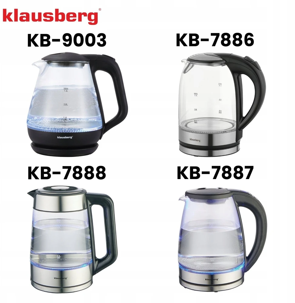 Virdulys, Elektrinis virdulys, stiklinis, 1,2 l, LED, Klausberg kb-9003