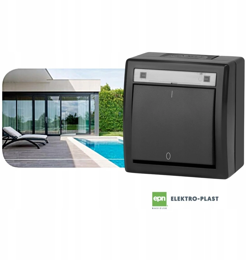 Elektro Plast Nasielsk 5003-17 AQUANT 2K paviršinio montavimo jungiklis, 2 polių, IP55, antracito spalvos 5003-17