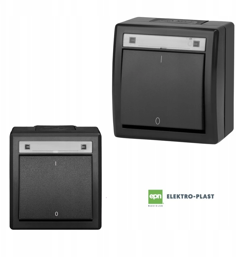 Elektro Plast Nasielsk 5003-17 AQUANT 2K paviršinio montavimo jungiklis, 2 polių, IP55, antracito spalvos 5003-17