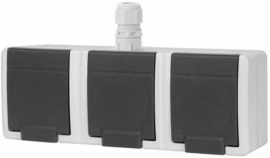 Elektro Plast Nasielsk 5043-65 AQUANT 2K trijų paviršių montuojamas lizdas su įžeminimu 3x2P+Z IP65 pilka 5043-65