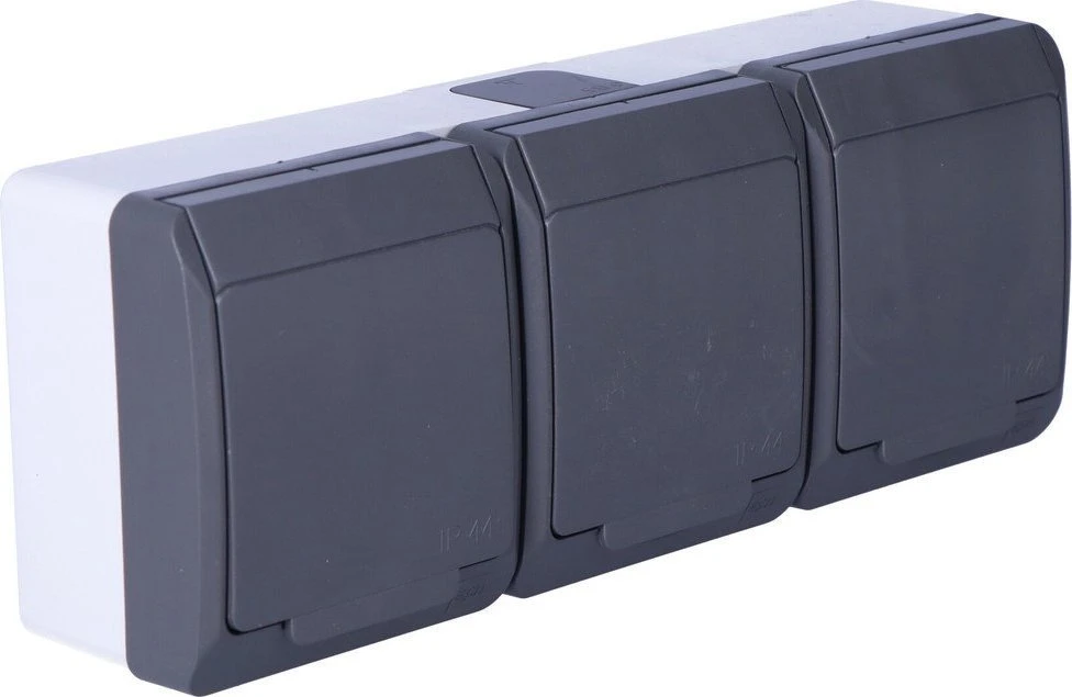 Elektro Plast Nasielsk Elektro-Plast Hermes Trigubas hermetiškas lizdas be 16A IP44 antracito GNT 0323-07