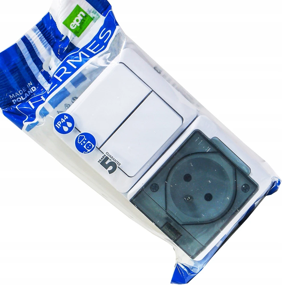 Elektro-Plast HERMES viengubas lizdas su/be 2P+Z + sietyno jungiklis, baltas 0327-13