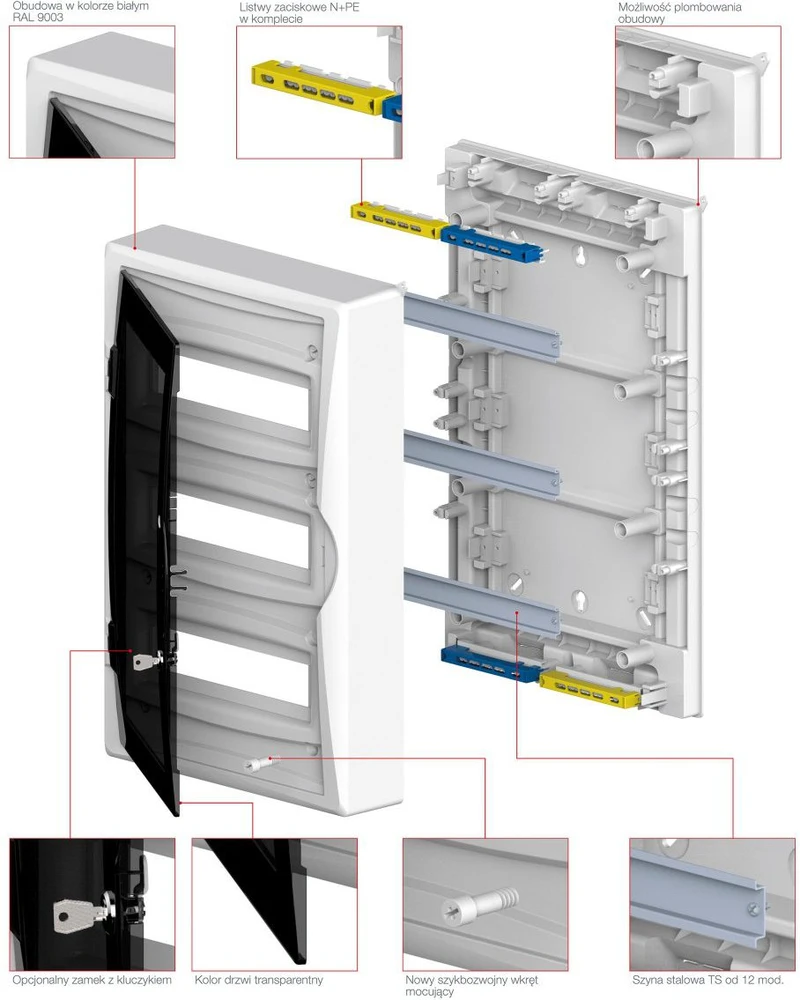 Elektro Plast Nasielsk 2506-01 Modulinis skirstomasis skydas 3x12 n/t ECONOMIC BOX RN 3/36 permatomos durys (N+PE) IP40 2506-01