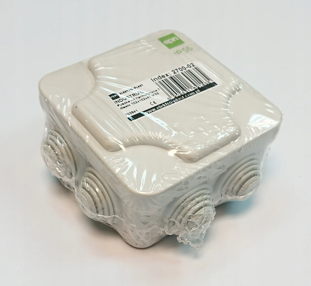 Elektro Plast Nasielsk 2700-02 INDUSTRIAL Hermetiška dėžutė n/t 102x102x47 su 7 riebokšliais IP55 rutulys su padidintu atsparumu UV 2700-02