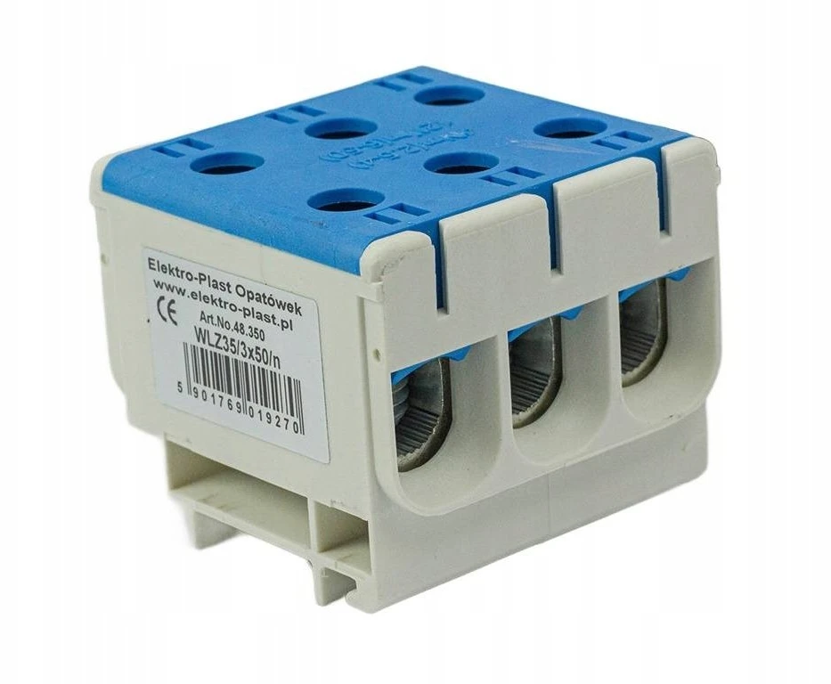 Elektro Plast 48.350 3 polių paskirstymo-šakos blokas AL/CU 3x50mm2 mėlynas plokščias montavimas ir TH bėgis WLZ35/3x50/n 48.350