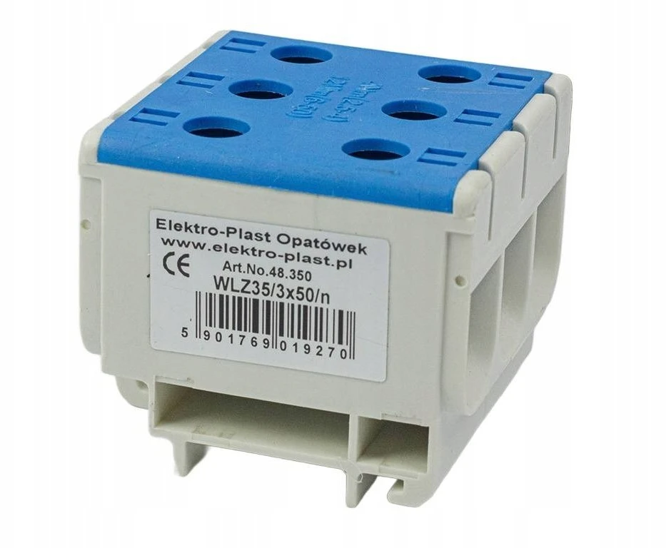 Elektro Plast 48.350 3 polių paskirstymo-šakos blokas AL/CU 3x50mm2 mėlynas plokščias montavimas ir TH bėgis WLZ35/3x50/n 48.350