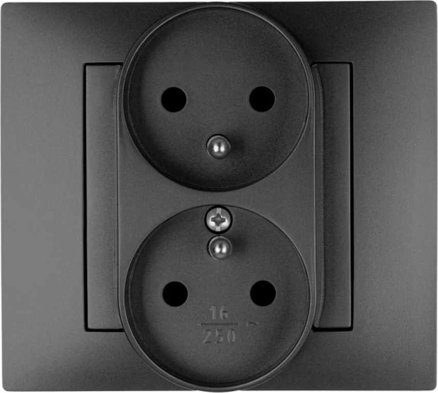 Elektro Plast Nasielsk 3843-19 Vestra Dvigubas lizdas 2x2P+Z modulinis be rėmo, įleidžiamas į žemę IP20 juodas 3843-19