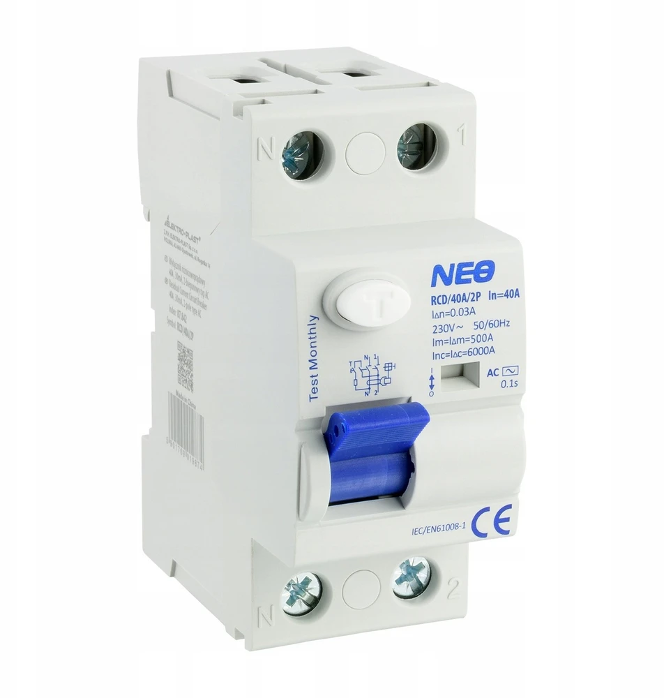 Elektro Plast 87.842 NEO 40A 30mA 2 polių diferencialinis automatinis jungiklis, AC tipo RCD/40A/2P
