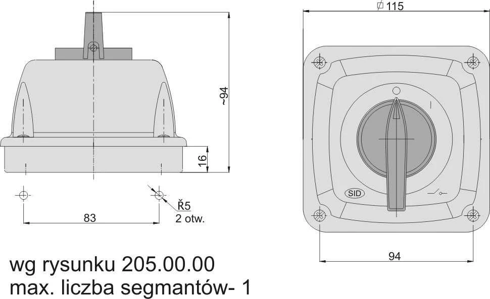 Elektromet Cam switch 0-1 1P 16A IP44 Arc E16-53 korpuse (951652)
