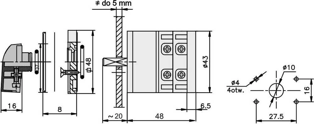 Elektromet Cam jungiklis 0-1-2-3 3P 12A IP65 su plokštele Arc E12-62 (921262)