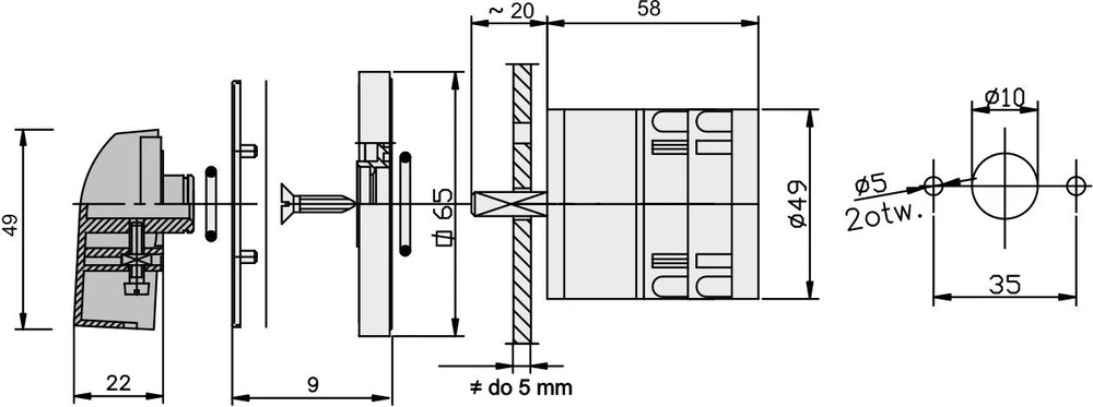 Elektromet kameros jungtis 0-1 3P 25A IP65 Bow 25- 12 su plokšte (922503)