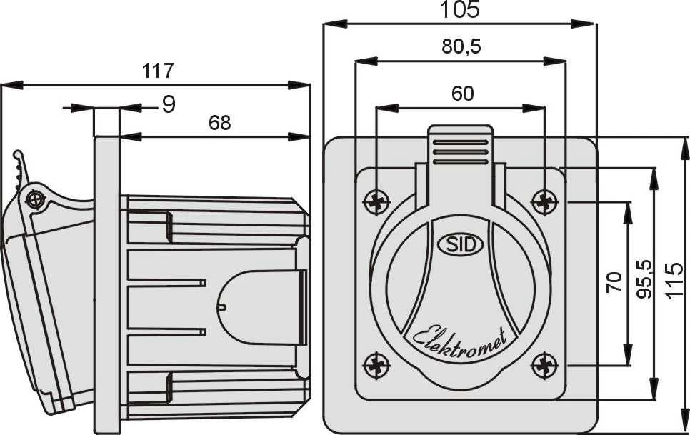 Elektromet Pasviręs įleidžiamas lizdas su rėmeliu raudonas GSP-32/5 5P 32A 400V (921855)