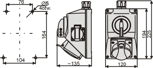 Elektromet Montavimo rinkinys su 5P lizdu 1x 2P + Z 0I 16A IP54 (971616)