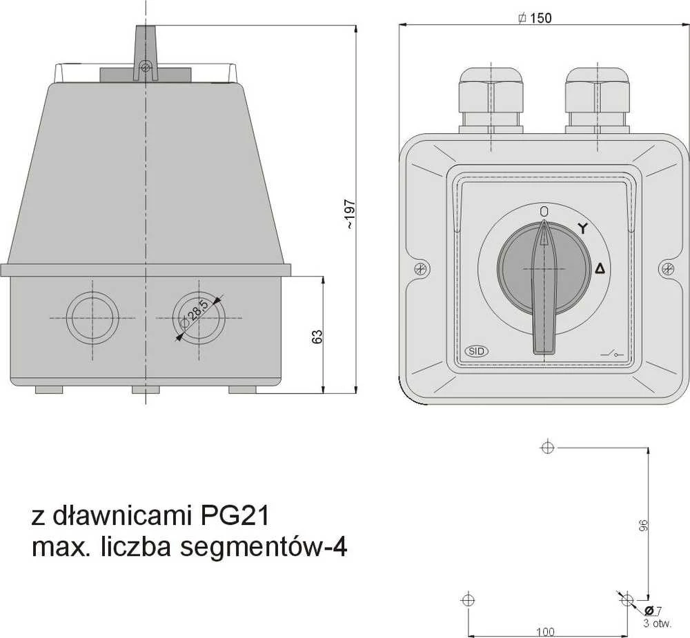 Elektromet Star-delta kumštelio jungiklis 3P 63A IP44 ŁK 63-23 korpuse (926323)