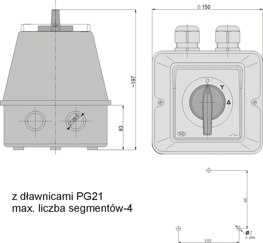 Elektromet Star-delta kumštelio jungiklis 3P 100A IP44 ŁK 100-23 korpuse (910723)