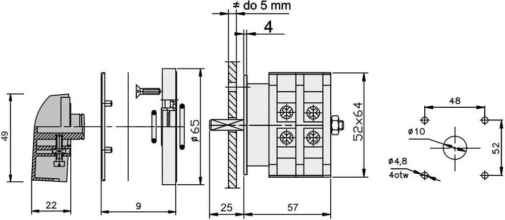 Elektromet Cam jungiklis 0-1 3P 16A IP65 Bend 16-12 su priekine plokšte (921609)
