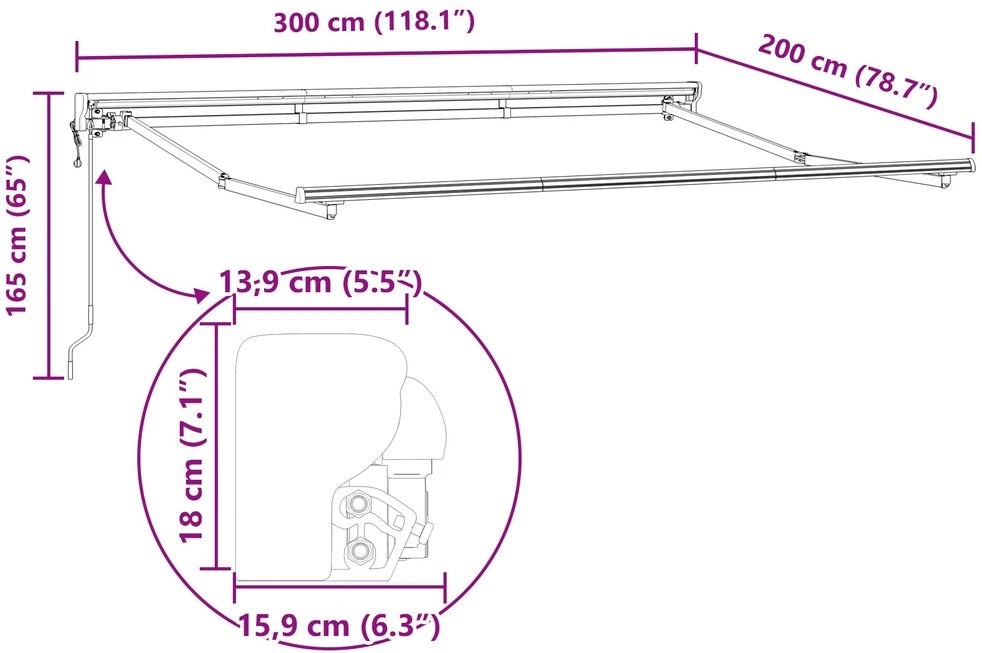 Markizės rėmas Reguliuojamas Baltas 3 x 2 m Plienas