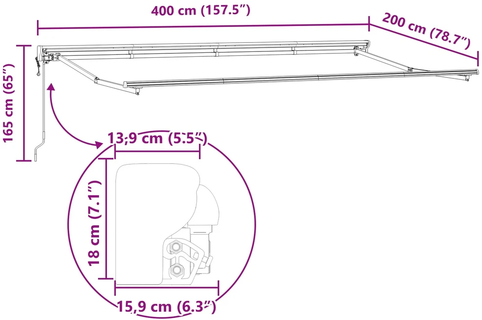 Markizės rėmas Reguliuojamas Baltas 4 x 2 m Plienas