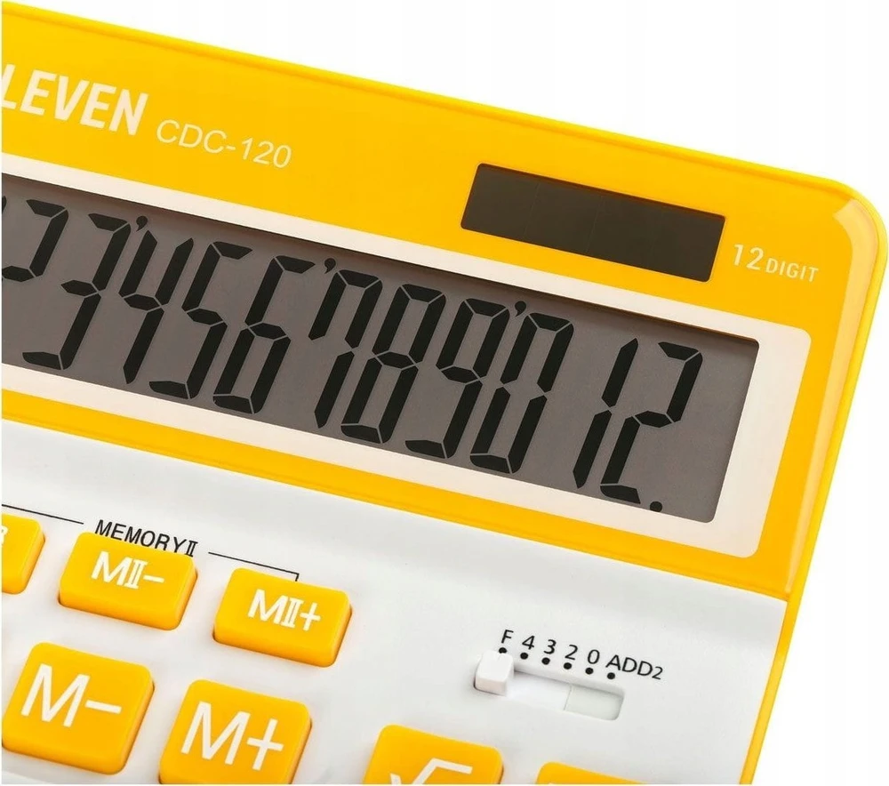 Eleven ELEVEN Calculator Baltas biuro skaičiuotuvas CDC120WHOR balti ir oranžiniai klavišai ir oranžinis rėmelis aplink ekraną